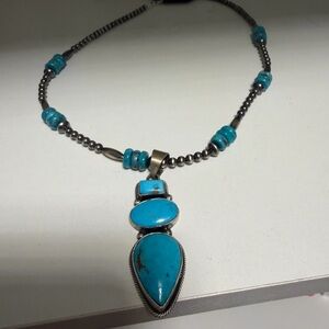 SLEEPING BEAUTY NATIVE AMERICAN MADE Turquoise Three-Stone Pendant Necklace